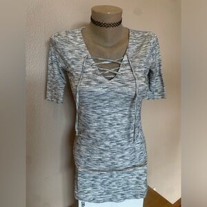 Almost Famous Grey Lace Up Fitted Top 2016 Vibes